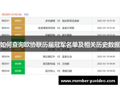 如何查询欧协联历届冠军名单及相关历史数据